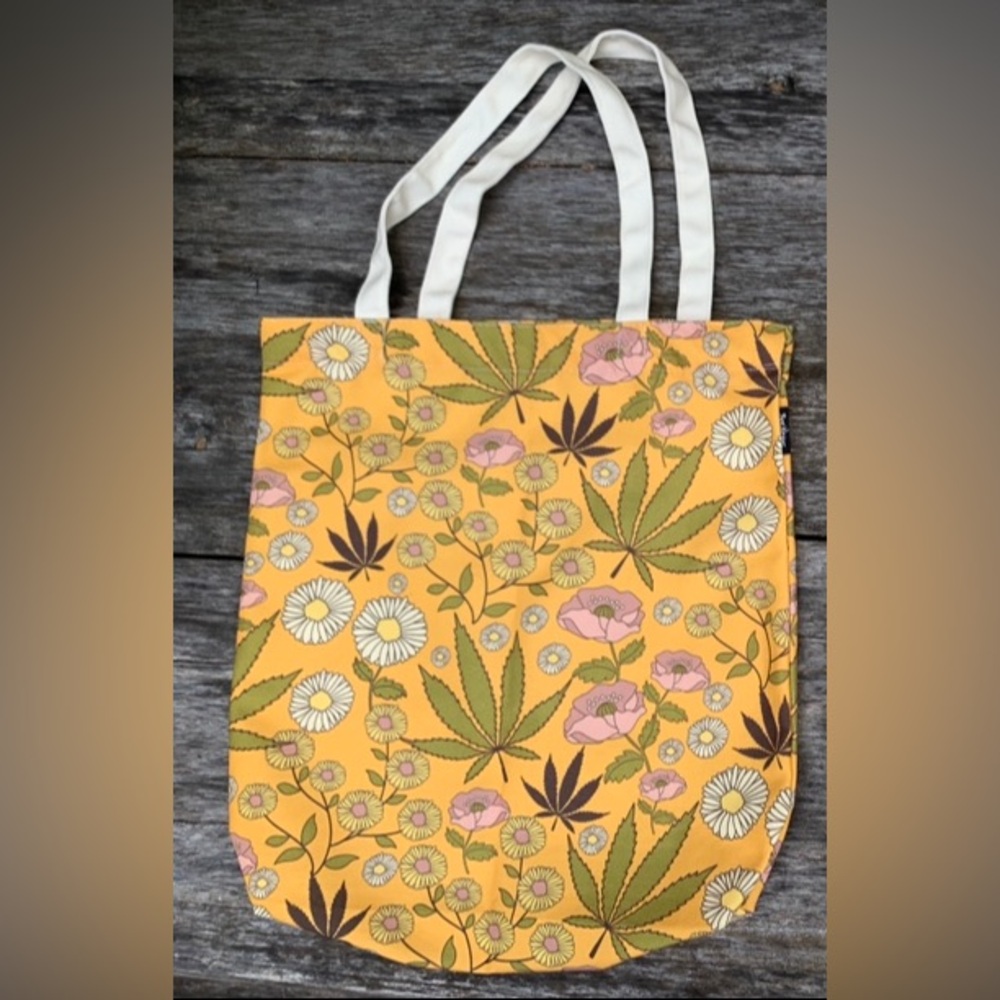 Retro cannabis hemp canvas tote bag by Solstice Intimates